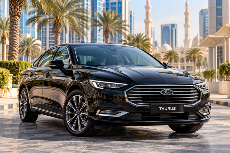 Ford Taurus black ford taurus in a futuristic cityscape