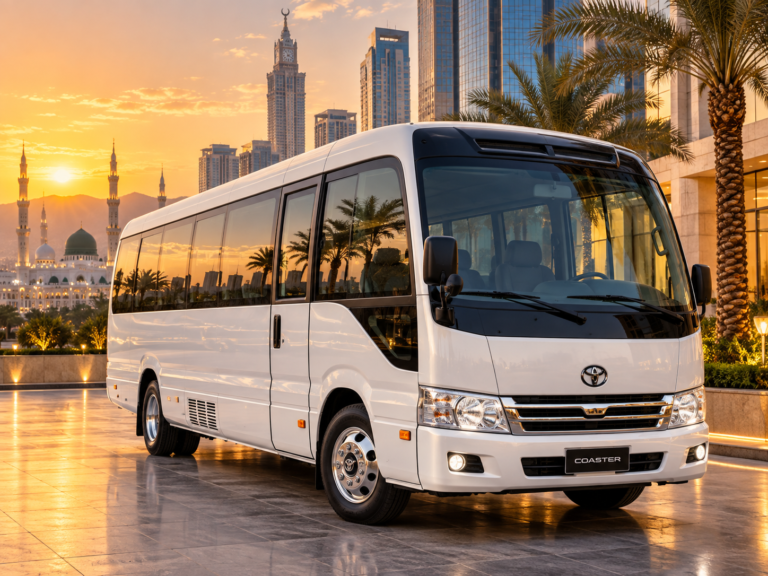Toyota Corolla luxury coaster at golden hour